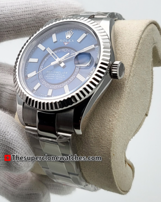 Rolex Sky-Dweller Oystersteel and White Gold Bright Blue Dial Exact 1:1 Super Clone 9002 Swiss Movement Replica Watch Ref-336934