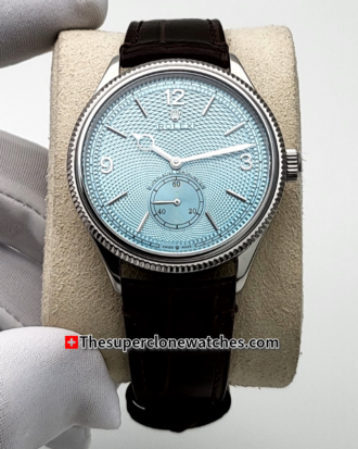 Rolex 1908 Platinum Ice Blue Dial Alligator Strap Exact 1:1 Super Clone 7140 Swiss Movement Replica Watch Ref-52506