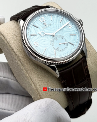 Rolex 1908 Platinum Ice Blue Dial Alligator Strap Exact 1:1 Super Clone 7140 Swiss Movement Replica Watch Ref-52506