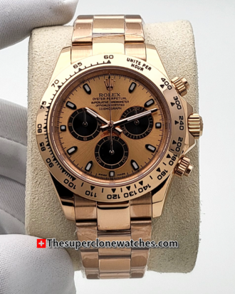 Rolex Cosmograph Daytona Everose Gold Sundust Dial Exact 1:1 Super Clone 4130 Swiss Movement Replica Watch Ref-116505