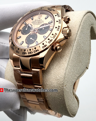 Rolex Cosmograph Daytona Everose Gold Sundust Dial Exact 1:1 Super Clone 4130 Swiss Movement Replica Watch Ref-116505