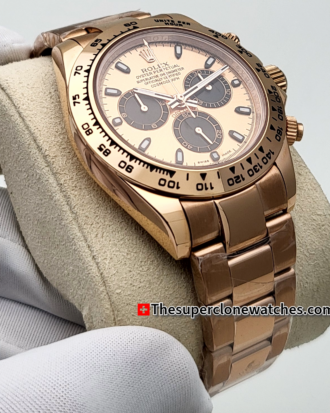 Rolex Cosmograph Daytona Everose Gold Sundust Dial Exact 1:1 Super Clone 4130 Swiss Movement Replica Watch Ref-116505