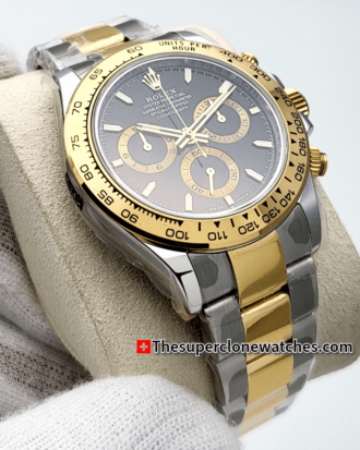 Rolex Cosmograph Daytona Yellow Rolesor Black Dial Exact 1:1 Super Clone 4131 Swiss Movement Replica Watch Ref-126503