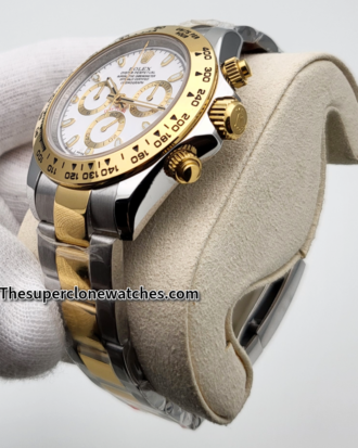 Rolex Cosmograph Daytona Yellow Rolesor White Dial Exact 1:1 Super Clone 4130 Swiss Movement Replica Watch Ref-116503-0001