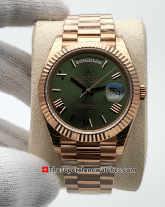 Rolex Day-Date Everose Gold Olive Green Dial Exact (8)