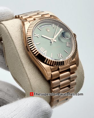 Rolex Day-Date Everose Gold Olive Green Dial Exact (8)