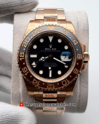 Rolex GMT Master II Everose Gold Exact 1:1 Super Clone 3285 Swiss Movement Replica Watch Ref-126715CHNR