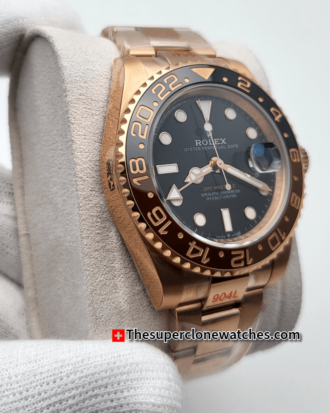 Rolex GMT Master II Everose Gold Exact 1:1 Super Clone 3285 Swiss Movement Replica Watch Ref-126715CHNR