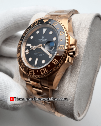 Rolex GMT Master II Everose Gold Exact 1:1 Super Clone 3285 Swiss Movement Replica Watch Ref-126715CHNR