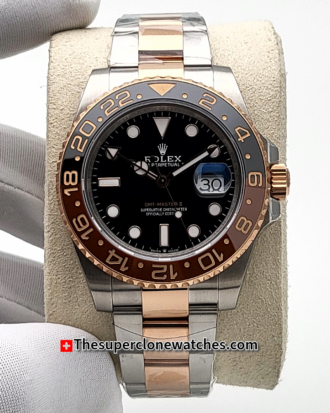 Rolex GMT Master II Rootbeer 2-Tone Black Dial Exact 1:1 Super Clone 3285 Swiss Movement Replica Watch Ref-126711CHNR