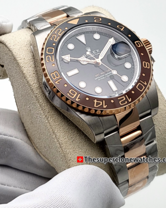 Rolex GMT Master II Rootbeer 2-Tone Black Dial Exact 1:1 Super Clone 3285 Swiss Movement Replica Watch Ref-126711CHNR