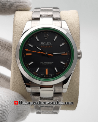 Rolex Milgauss Black Dial Domed Bezel 40mm Exact 1:1 Super Clone 3131 Swiss Movement Replica Watch Ref-116400GV