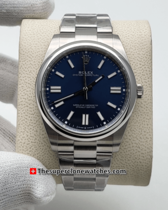 Rolex Oyster Perpetual Bright Blue Dial Exact 1:1 Super Clone 3230 Movement Replica Watch Ref-124300