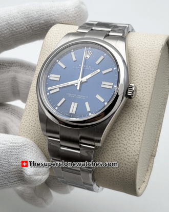 Rolex Oyster Perpetual Bright Blue Dial Exact 1:1 Super Clone 3230 Movement Replica Watch Ref-124300