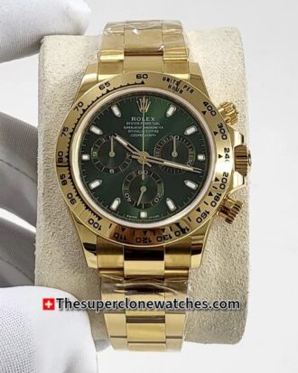 Rolex Cosmograph Daytona Yellow Gold Green Dial Exact 1:1 Super Clone 4130 Swiss Movement Replica Watch Ref-116508